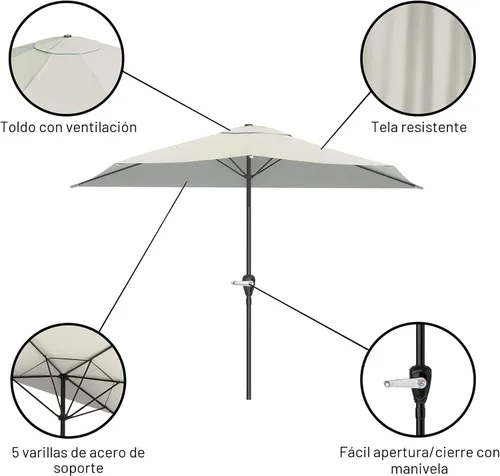 Miniatura 3 de Pure Garden - Parasol para patio de media caña 50-145-B 9', color azul., Bronceado Canela