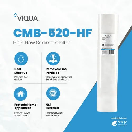 Miniatura 2 de VIQUA CMB-520-HF Filtro de agua de sedimentos de polipropileno para toda la casa de 20 x 4.5 pulgadas, 5 micrones, para sistemas UV Viqua IHS22-D4