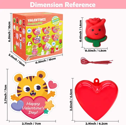 Miniatura 3 de SURCVIO Paquete de 28 regalos para el día de San Valentín para niños, corazones rellenos de mochi y tarjetas de felicitación de San Valentín Kawaii