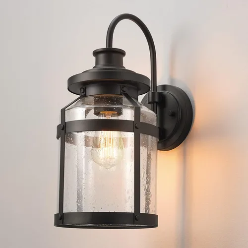Miniatura 5 de Globe Electric 44791 Apollo - Aplique de pared para exteriores con 1 luz, bronce, pantalla de vidrio sembrado, marrón, bombilla no incluida