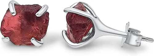 Miniatura 52 de Natural raw gemstone stud earrings with white gold over 925 sterling silver, 6 to 7mm rough genuine quality birthstone gift for her, Uniquelan