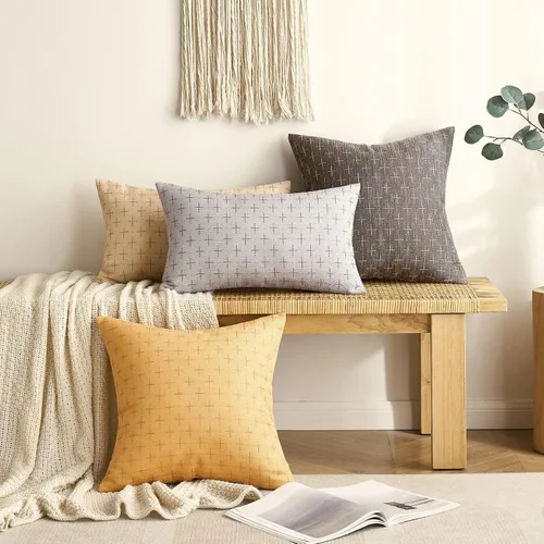 Miniatura 287 de MIULEE - Juego de 2 fundas de almohada decorativas de lino de arpillera navideñas, modernas, estilo campestre, rústicas, tejidas, con textura