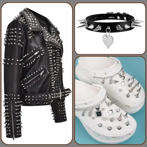 Miniatura 6 de YORANYO 100 juegos de clavos y tachuelas de 0.374 in para ropa, remaches de metal para cuero, punk, remaches, tachuelas y picos para ropa, zapatos