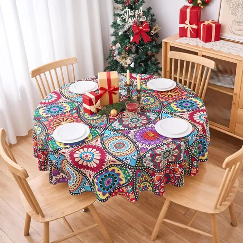 Miniatura 12 de Mantel Redondo Rosa de 60 Pulgadas Mantel a Cuadros Gingham - Cubierta de Mesa de Poliéster Rosa y Blanco a Cuadros Plaid Reutilizable Resistente al