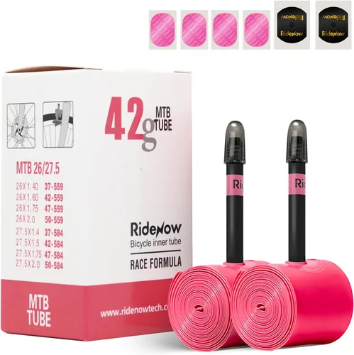 Miniatura 17 de RideNow - Paquete de 2 tubos interiores para bicicleta MTB de 24/ 26/27.5/29 pulgadas para 1.3-2.0/1.9-2.5, con válvula Presta de metal/TPU