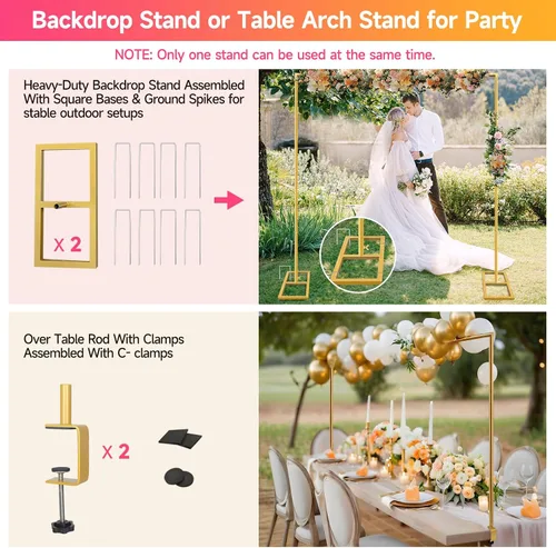 Miniatura 3 de Soporte Cuadrado para Telón de Fondo, Arco de Boda Soporte Ajustable Resistente, Soporte de Barra Sobre la Mesa con Abrazaderas, Marco de Globo