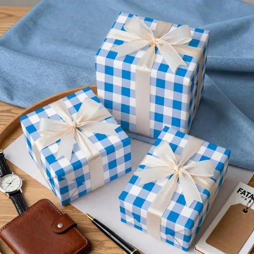 Miniatura 8 de Burymento Papel de regalo de tablero de ajedrez azul, papel de regalo para cumpleaños, baby shower, San Valentín, día de la madre, graduación, boda