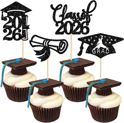 24 piezas 2026 decoraciones para cupcakes de graduación 2026 con purpurina clase de 2026 para graduación de graduación para felicitaciones 2026