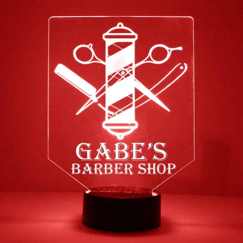 Poste de Barbería Personalizado y Herramientas Letrero LED Lámpara de Luz Nocturna con Control Remoto, Pantalla Iluminada con Nombre o Imagen Barber