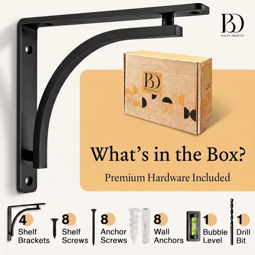 Miniatura 3 de Balin Designs - Soportes clásicos negros resistentes para estantes de 10 pulgadas - Soporte en L, soporte para montaje en pared, soporte de metal