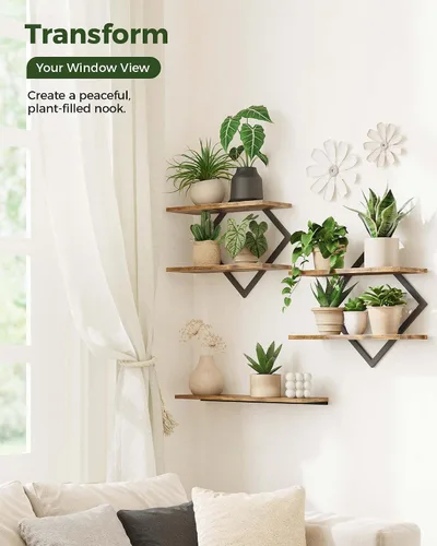 Miniatura 4 de Bamworld Estantes flotantes para macetas de pared para plantas de interior, estantes colgantes, soporte para plantas, decoración de pared, soporte