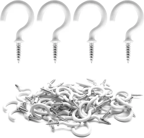 Miniatura 21 de Biaungdo 60 ganchos para tazas de techo de 1 pulgada, ganchos de tornillo, ganchos de taza de techo, ganchos autorroscantes, color negro