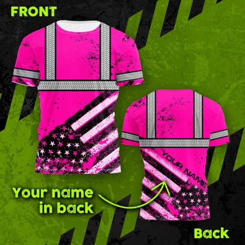 Miniatura 2 de Camisa de alta visibilidad de calavera con bandera de Estados Unidos para hombres, camisas de seguridad con nombre personalizado, ropa de trabajo