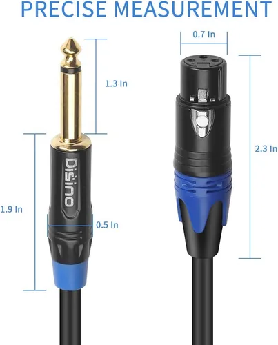 Miniatura 3 de Cable de micrófono XLR hembra a TS mono de 1/4 pulgadas (6.35mm), desequilibrado de 3 pines XLR hembra a conector de micrófono TS de cuarto
