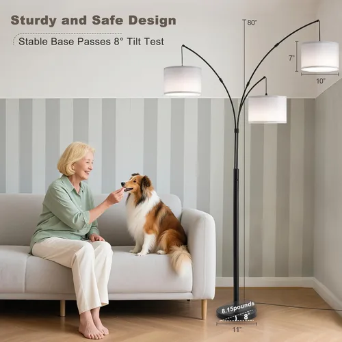 Miniatura 7 de Lámpara de pie con control remoto, lámparas de pie de arco de 3 luces para sala de estar, lámparas de pie altas de 2400 lm con pantallas blancas