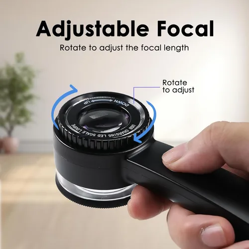 Miniatura 4 de Lupa de lupa recargable de mano con luz LED, escala, lente K9 y 3 fuentes de luz fuertes, lupa de longitud focal ajustable, lupa de joyería