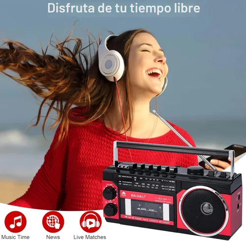 Miniatura 5 de Reproductor de casete portátil con radio AM/FM/SW y BT, Boombox para el hogar y viajes, grabación desde radio, reproducción a través de SD/USB