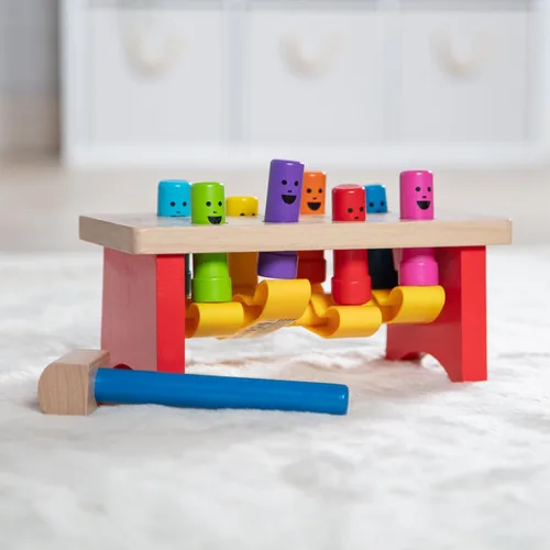 Miniatura 9 de Melissa & Doug, juguete de taller de madera con maza, Banca golpeada, Multicolor