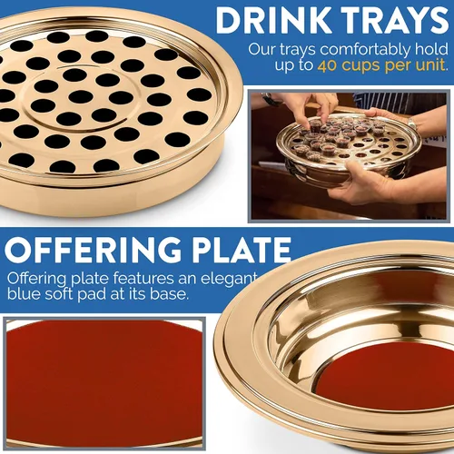 Miniatura 2 de (Plato de oferta rojo) Platos de oferta de acero inoxidable dorado prémium para iglesia Bandejas de oferta Plato de colección de iglesia Plato