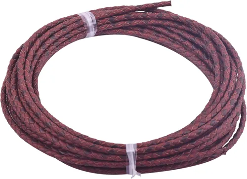 Miniatura 66 de KONMAY 2 yardas 8.0mm Cordón redondo de cuero trenzado auténtico marrón antiguo para corbata de bolo