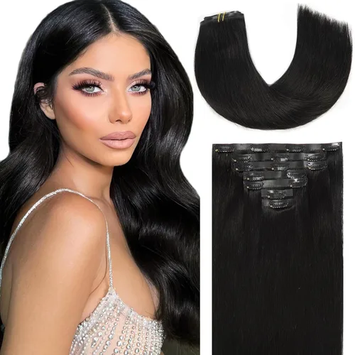Miniatura 22 de Loxxy Extensiones de cabello humano con clip, sin costuras, 22 pulgadas, color marrón oscuro a castaño oscuro y marrón oscuro, 7 piezas