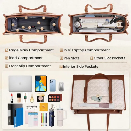 Miniatura 3 de IGOLUMON Bolsa para Laptop para Mujeres de 15.6 Pulgadas de Cuero Vegano Bolsa de Trabajo Tipo Tote Acolchada Maletín para Mujeres Bolsas de Laptop