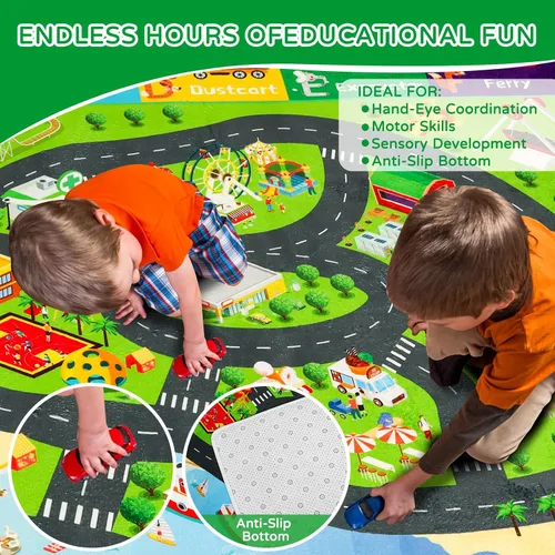 Miniatura 8 de Alfombra de juego para niños, alfombra de tráfico para carretera, 118 x 78.7 pulgadas, para sala de juegos, transporte ABC, alfombra educativa