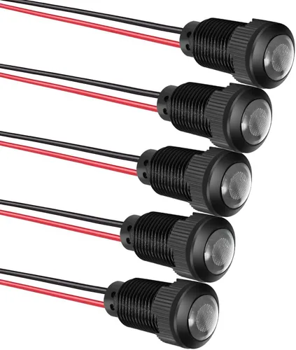 Miniatura 17 de Gebildet 5 unids 0.472 in AC/DC 12-24V LED indicador de metal luz impermeable señal lámpara piloto Dash direccional coche camión barco con alambre