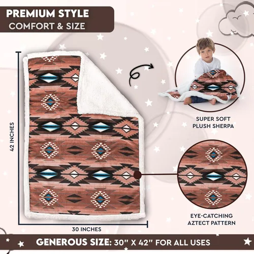 Miniatura 3 de Manta de forro polar sherpa ultrasuave acogedora manta de bebé de felpa para niños reversible con estampados aztecas lavable Tamaño amplio