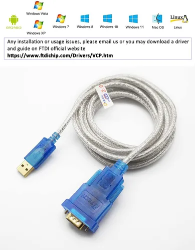 Miniatura 3 de DTECH Cable adaptador USB a serie con puerto macho RS232 DB9 chipset FTDI compatible con Windows 10 8 7 y Mac Linux - 4 pies