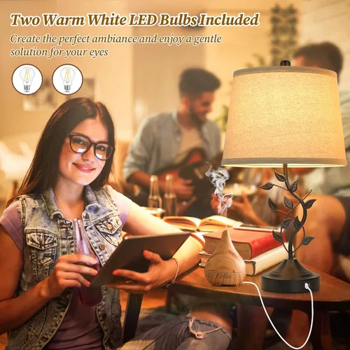 Miniatura 8 de Lámparas de mesa táctiles regulables de 3 vías para sala de estar, juego de 2 lámparas tradicionales para dormitorio con 2 puertos de carga USB