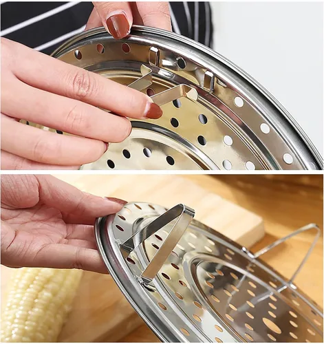 Miniatura 4 de Rejilla para Cocinar al Vapor, Estante para Ollas a Presión y Enlatado de Acero Inoxidable 304, Bandeja Redonda para Cocinar al Vapor con Patas