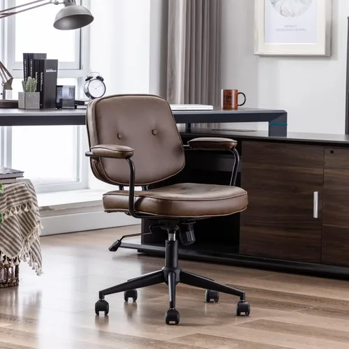 Miniatura 3 de HEAH-YO Juego de 1 sillas de escritorio modernas sin brazos, silla giratoria para computadora con ruedas y reposabrazos, silla de oficina ajustable