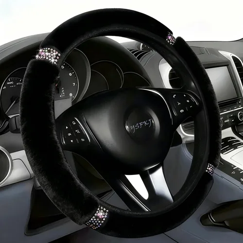 Funda de volante esponjosa, protector de volante de coche universal de 15 pulgadas con diamantes de imitación de cristal coloridos, protector de