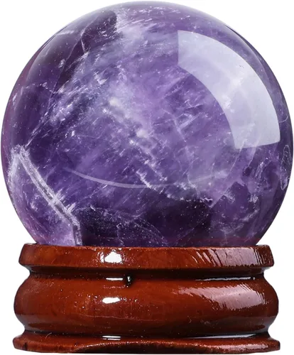 Miniatura 10 de Bola de curación Rockcloud de vidrio, piedra preciosa, natural, esfera de adivinación, en soporte de madera Rosado
