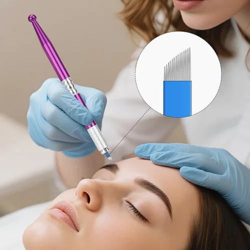 Miniatura 7 de Kit de microblading para cejas, Atomus Eyebrow Micro Needling Pen Set con tinta de pigmento soporte para tazas de 14 pines, envolturas de plástico