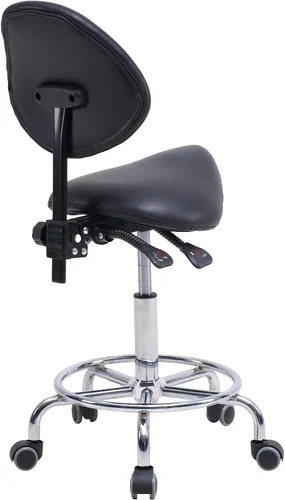 Miniatura 6 de Runboll Taburete ergonómico con respaldo y reposapiés, silla giratoria hidráulica rodante para uso dental, salón, tatuaje y spa, color negro