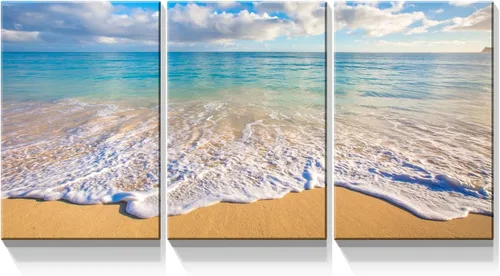 Miniatura 9 de YONICA Lienzo decorativo de 3 paneles para decoración del hogar, mar azul, puesta de sol y playa, pintura, impresión sobre lienzo, paisaje marino