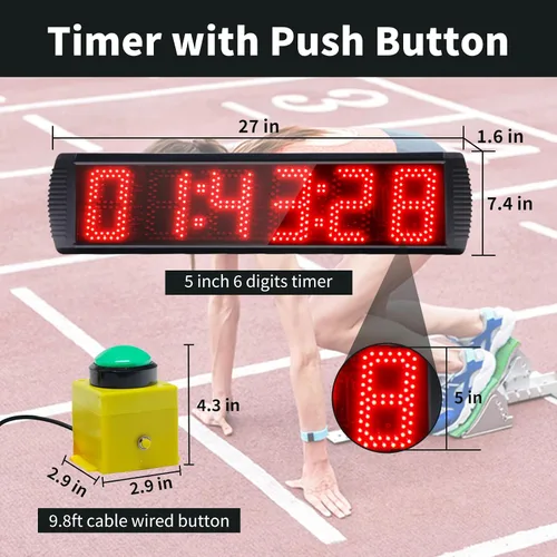 Miniatura 2 de Temporizador LED de carrera de 5 pulgadas y 6 dígitos, temporizador de gimnasio para eventos de carrera para cuenta regresiva/cuenta arriba, 12/24