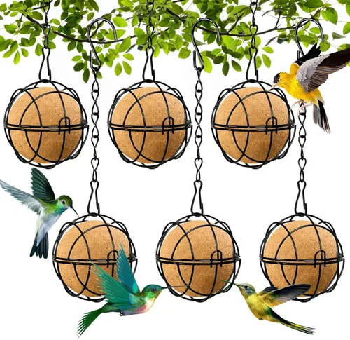 Miniatura 8 de Longzhuo 6 comederos metálicos para colibríes para colgar en exteriores, bola redonda de sebo a prueba de ardillas, regalos de observación de aves