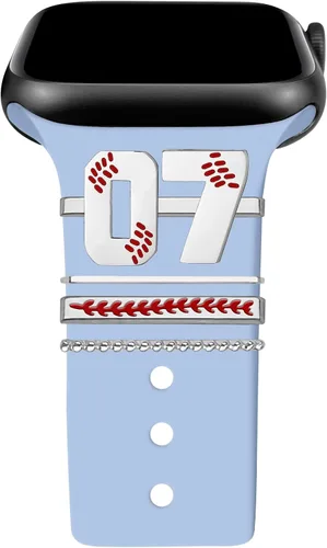 Miniatura 26 de Dijes de reloj de béisbol con números para niños de 00 a 30 atletas de números decorativos compatibles con accesorios de Apple Watch de 1.772 in