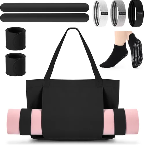 Miniatura 10 de Conjunto de bolsa de yoga Halloscume para mujeres que incluye bolsa tote para esterilla de yoga, banda de resistencia Booty, calcetines deportivos