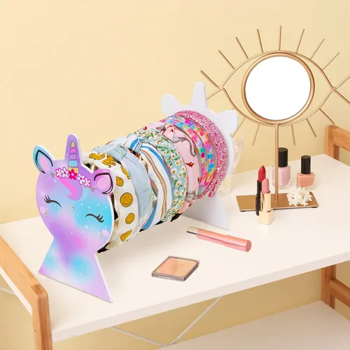 Miniatura 2 de Organizador de diademas para niñas Basumee con soporte para arcoíris y unicornio, soporte para diademas y aros de pelo, exhibidor de diademas, AZUL