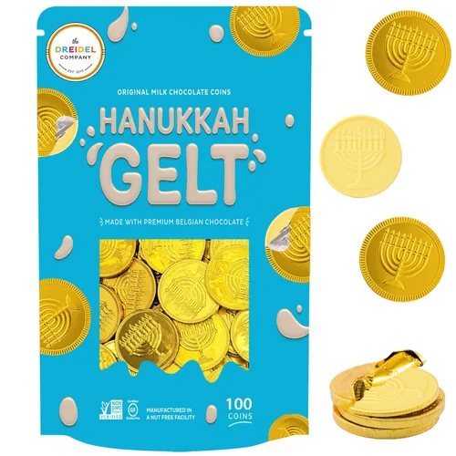 Miniatura 6 de The Dreidel Company Monedas de chocolate con leche blanca, paquete de 200 monedas de papel de aluminio dorado con diseño de Hanukkah Gelt, Menorá