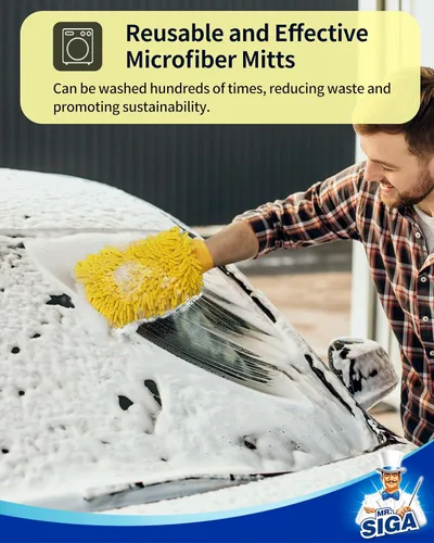 Miniatura 3 de MR.SIGA Manoplas de microfibra suave de chenilla para lavado de coche, paquete de 2, azul y amarillo