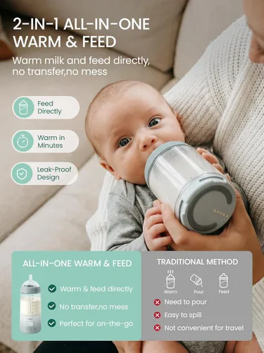 Miniatura 2 de Grownsy Calentador de botellas portátil desmontable para viajes, todo en uno, sin BPA, inastillable, sin vidrio, calentador de leche con pezón