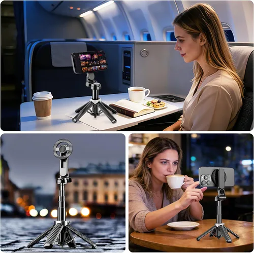 Miniatura 6 de Trípode magnético multifuncional 4 en 1, palo selfie portátil para iPhone y Android con control remoto desmontable y anillo de metal, trípode