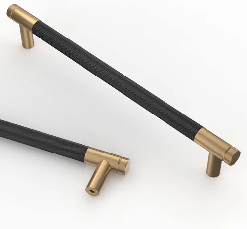 Miniatura 18 de Asidrama - Paquete de 10 tiradores para gabinete de 3 pulgadas (76mm) de color negro mate y bronce champán, manijas estriadas para gabinete