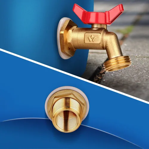 Miniatura 5 de WADEO Espiga de barril de lluvia, grifo de agua de latón con accesorio de mamparo, kit de grifo de agua de lluvia con cinta de rosca