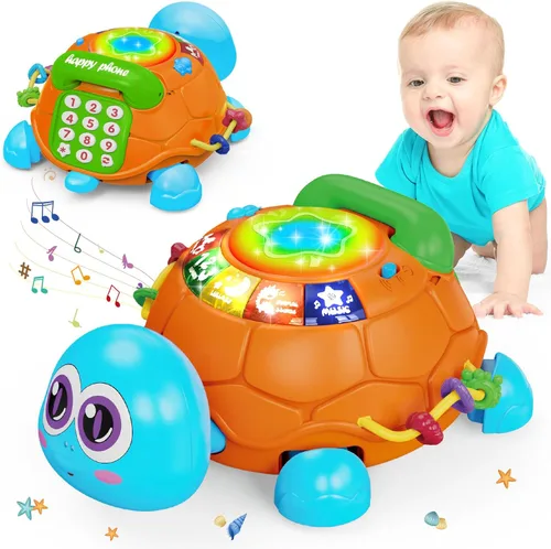 Hanayo Juguetes para bebés de 6 a 12 meses, juguetes musicales de tortuga para bebés que gatean para niñas de 12 a 18 meses, juguete educativo de